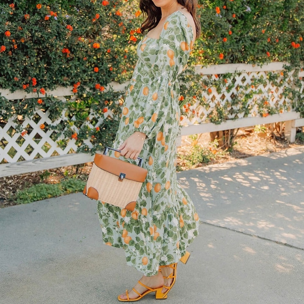 Reformation Mica Midi Dress Sz4 Orange Grove Green Long Sleeve Party Cocktail - Picture 4 of 13